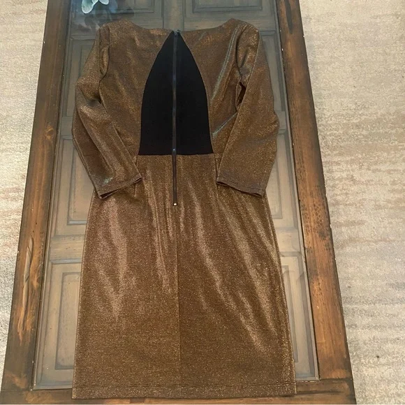 Alice + Olivia Gold Bronze Dress Back Mesh Detail size 6 - Picture 12 of 15